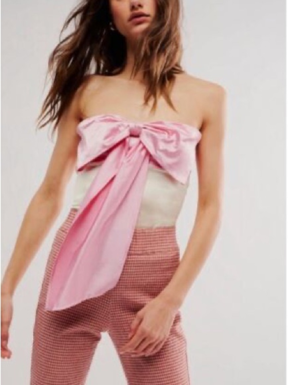 NWT BRENDA KNIGHT X FREE PEOPLE Strapless Satin Bow Tube Top M